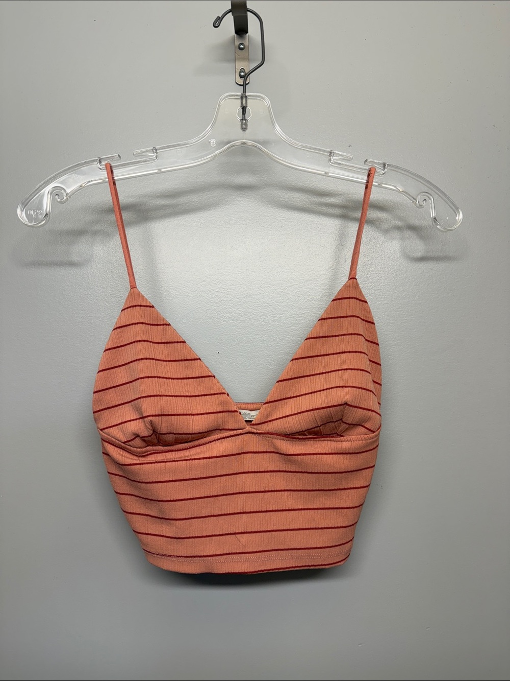 Zara Coral Striped V-Neck Crop Cami